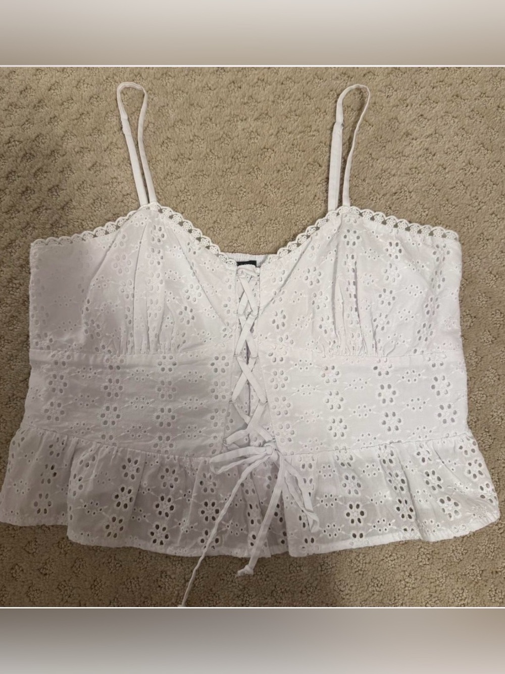 wild fable White Eyelet Lace-Up Peplum Cami size medium